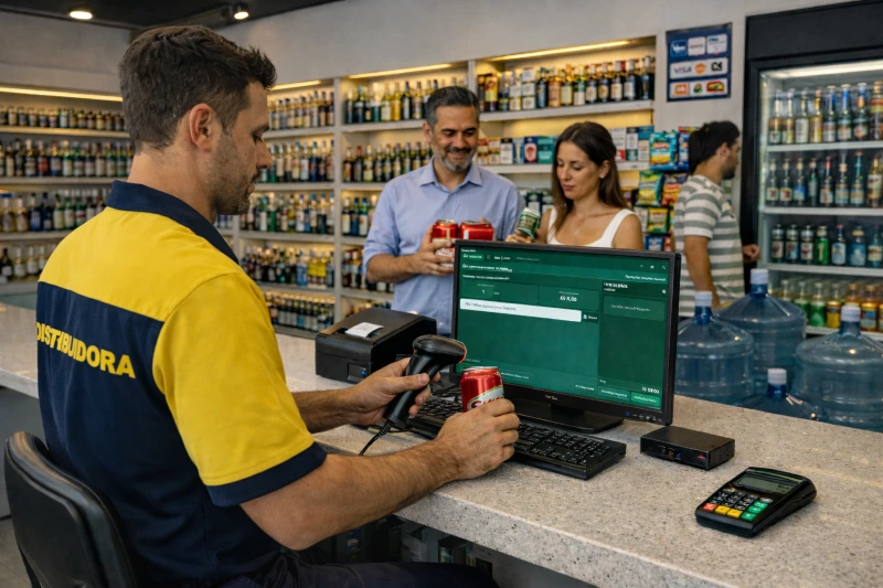 Pequena adega organizando caixas para entrega